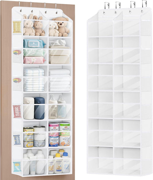 Over the Door Organizer, 6 Tiers Behind Door Storage with Clear Deep Pockets Hanging Organizer for Closet, Bedroom, Nursery, Bathroom and Sundries (Grey)