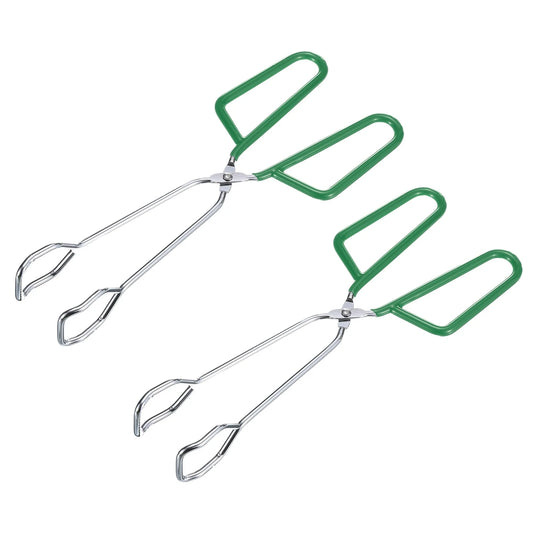 2Pcs Cooking Scissor Tongs, 10" Kitchen Tongs with Comfort Grip Green Handle - Silver & Green