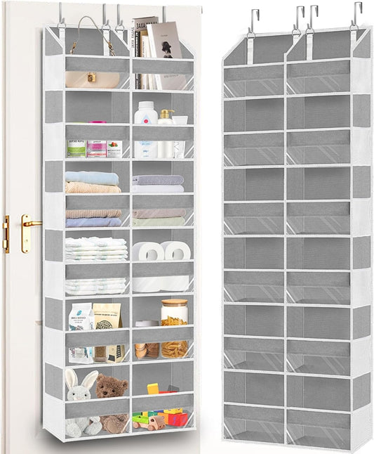 Over The Door Organizer 5 Tiers, Extra Large Behind Door Storage of 10 Compartments, 80 lbs Weight Capacity Hanging Storage Organizer with Clear Window Kids Toys, Shoes,Diapers, Room Storage, White