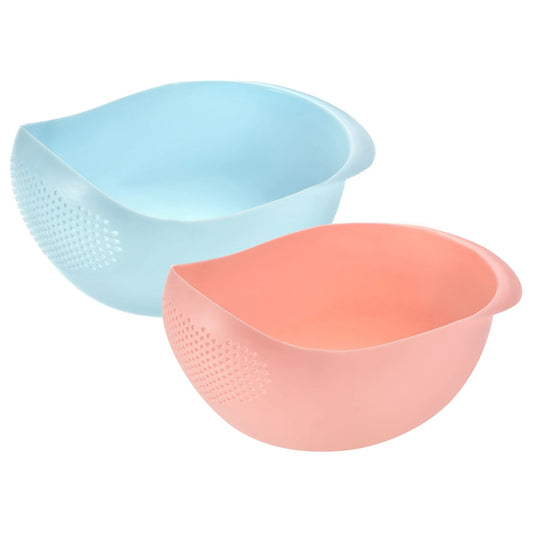 Kitchen Rice Washing Strainer Fruit Vegetable Container Drain Basket - Blue+Pink