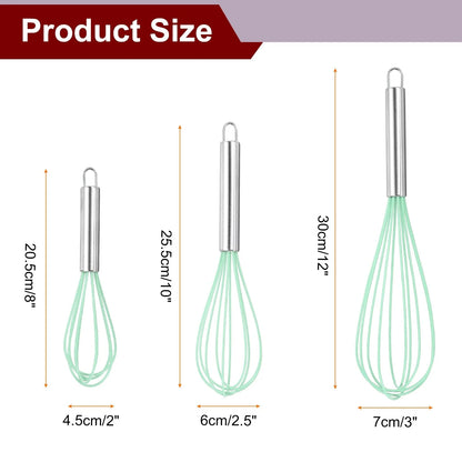 3Pcs Silicone Whisk 8" 10" 12" Kitchen Whisk Wire Whisks Beater