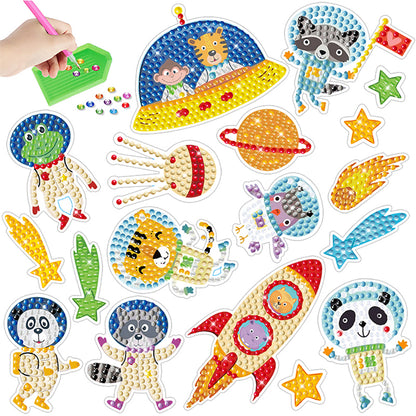 18PCS Diamond Painting Outer Space Stickers Kits for Kids Beginner Toy