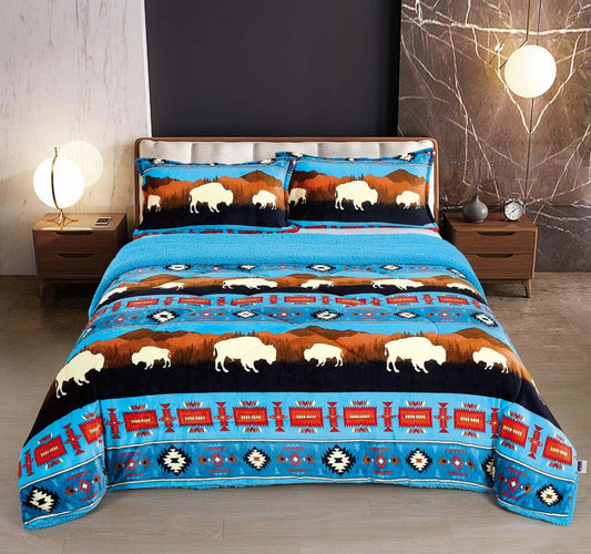Plush Rustic Bison Blanket - 3 Piece Set