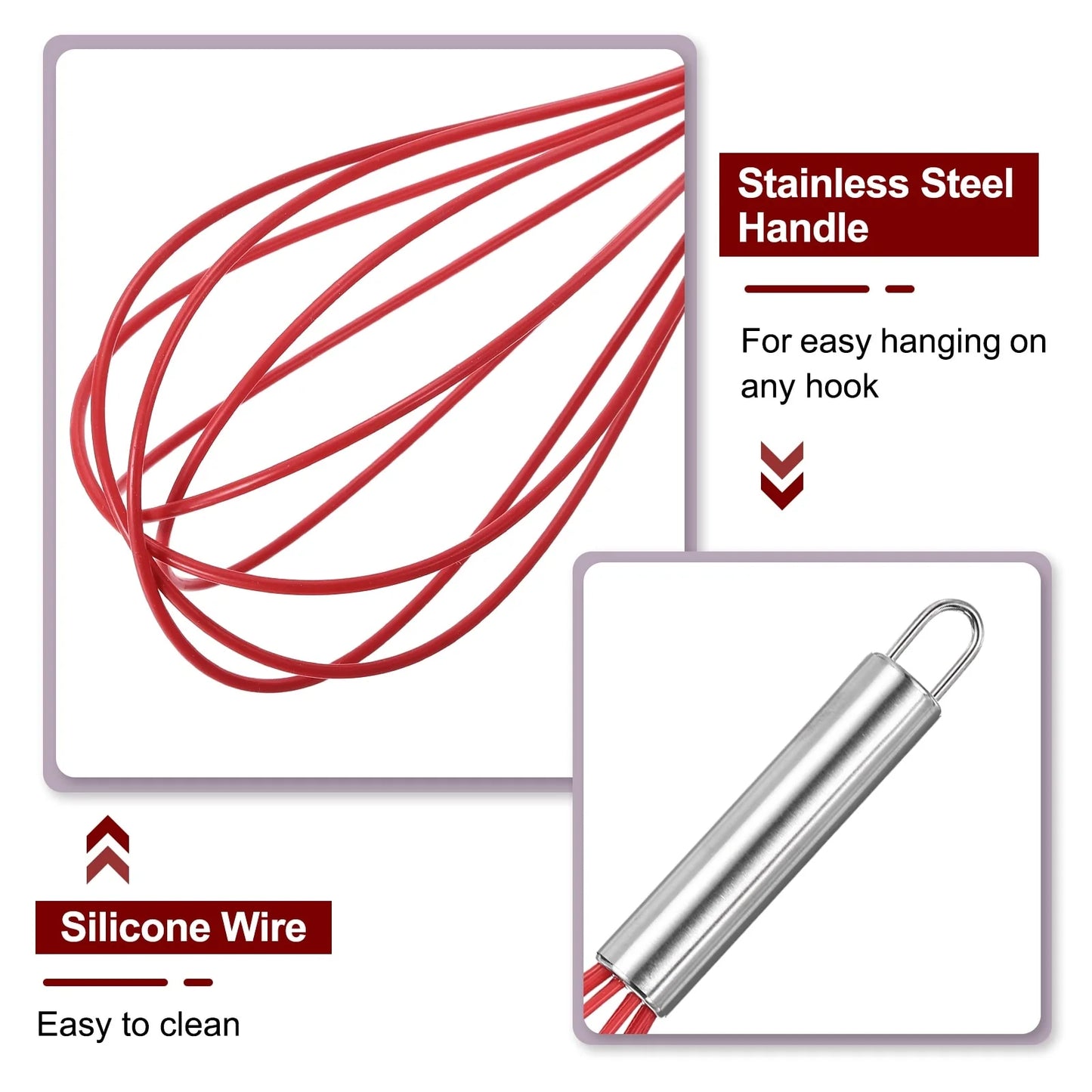 3Pcs Silicone Whisk 8" 10" 12" Kitchen Whisk Wire Whisks Beater