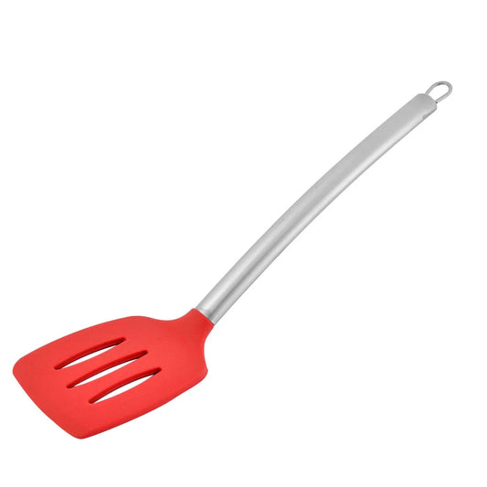 Kitchen Stainless Steel Handle Silicone Slotted Pancake Turner Spatula - 12.6" x 3.3" x 0.6"(L*W*T)