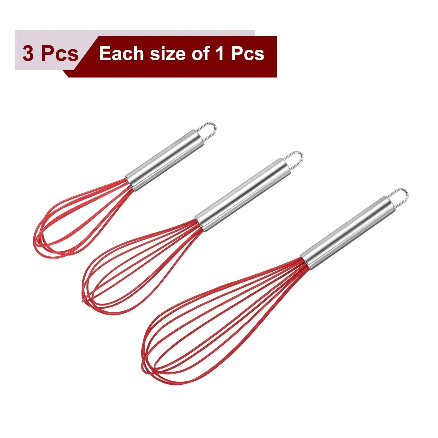 3Pcs Silicone Whisk 8" 10" 12" Kitchen Whisk Wire Whisks Beater